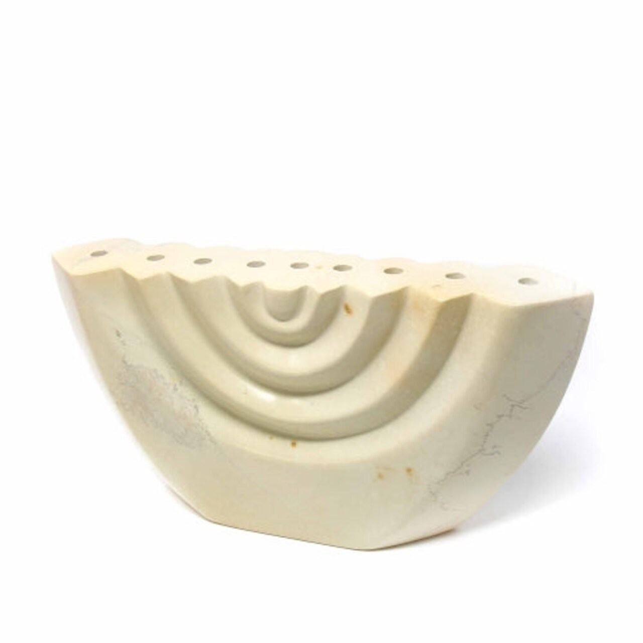 Hand Carved Soapstone Menorah White Finish Candle Holder for Hanukkah